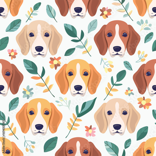 Beagle harmonious pastel vector pattern ideal for seamless textures.