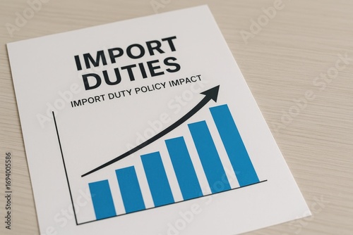 import duty policy impact concept. Import duties graph showing policy impact on trade.