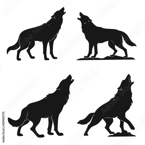 Black wolf silhouettes howling and standing vector