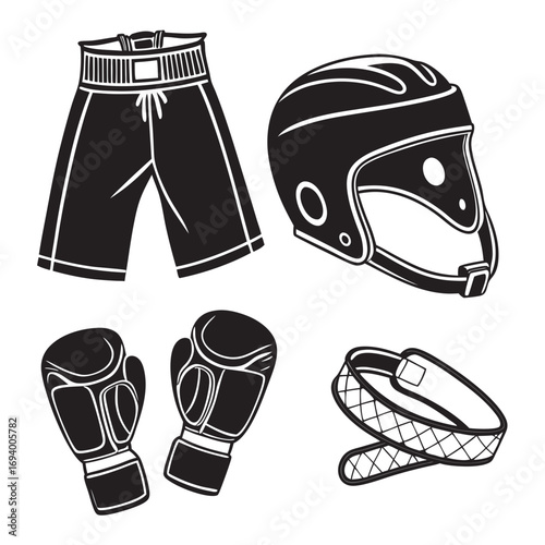 Boxing mma gear silhouettes gloves shorts headgear fight gear