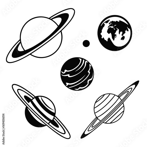 Celestial bodies with rings and stripes planets space