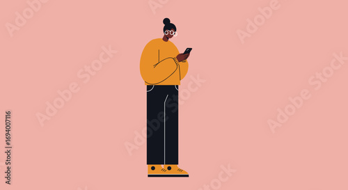Modern illustration of a person using a smartphone, symbolizing digital communication, connectivity, and technology in daily life. Ideal for lifestyle and business concepts.