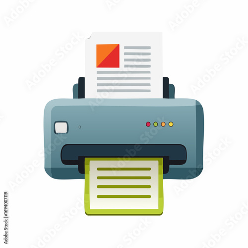 Office Printer Printing Paper Document Vector Illustration