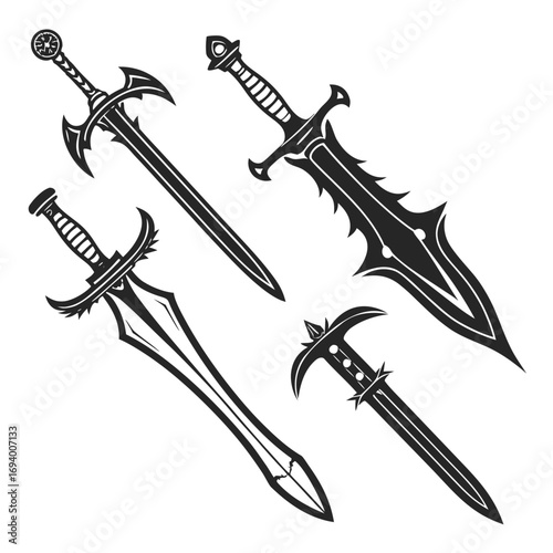 Fantasy sword collection ornate blades sharp edges weapon medieval