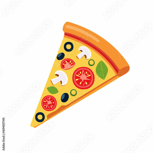 Pizza Slice with Cheese and Topping Fast Food Vector Illustration