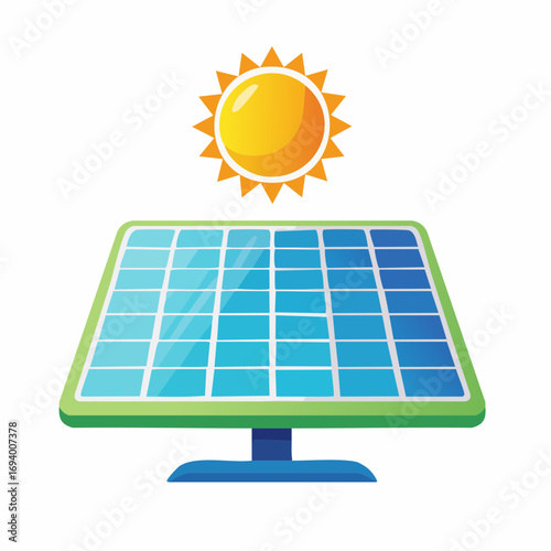 Solar Panel with Bright Sun Renewable Energy Vector Design
