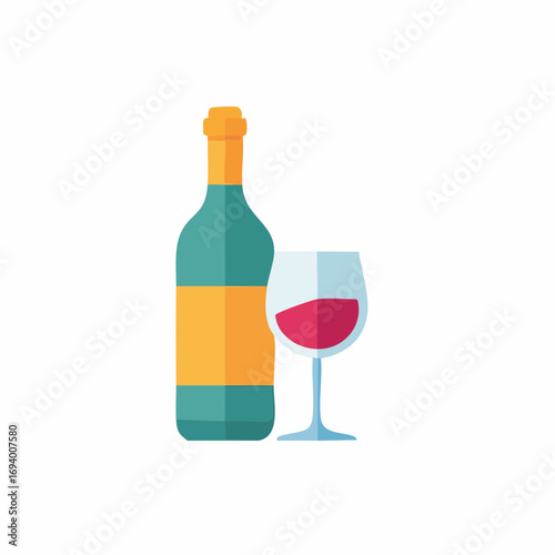 Wine Bottle with Glass Vector Illustration