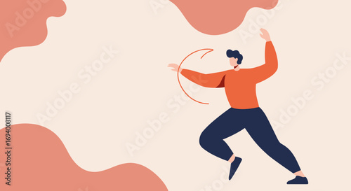 Vector illustration of an active person making a powerful throwing gesture. Represents energy, focus, and aiming for success or achieving goals in business and life.