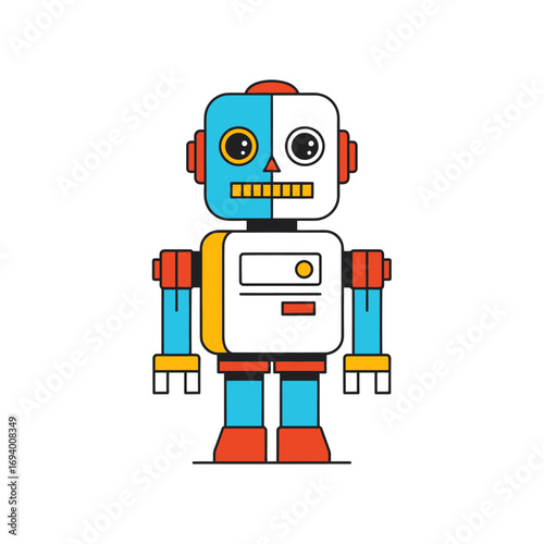 Illustration of a colorful robot with a square head and body.