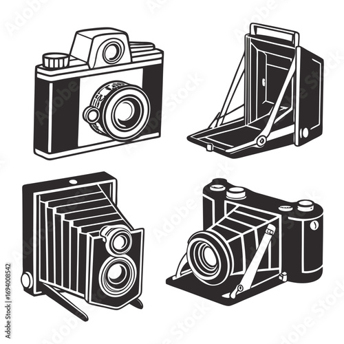 Four vintage camera silhouettes vintage cameras box cameras