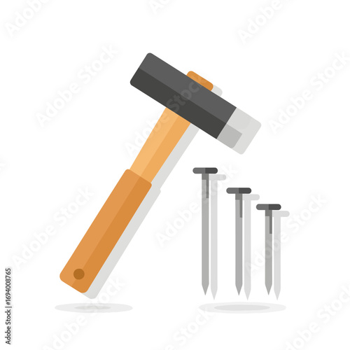 A hammer poised to strike a row of nails, illustrating a construction or DIY concept.