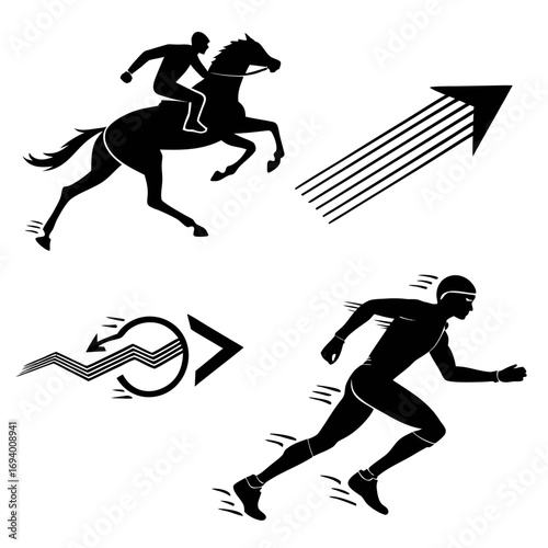 Horse rider runner arrow and speed graphic black silhouette