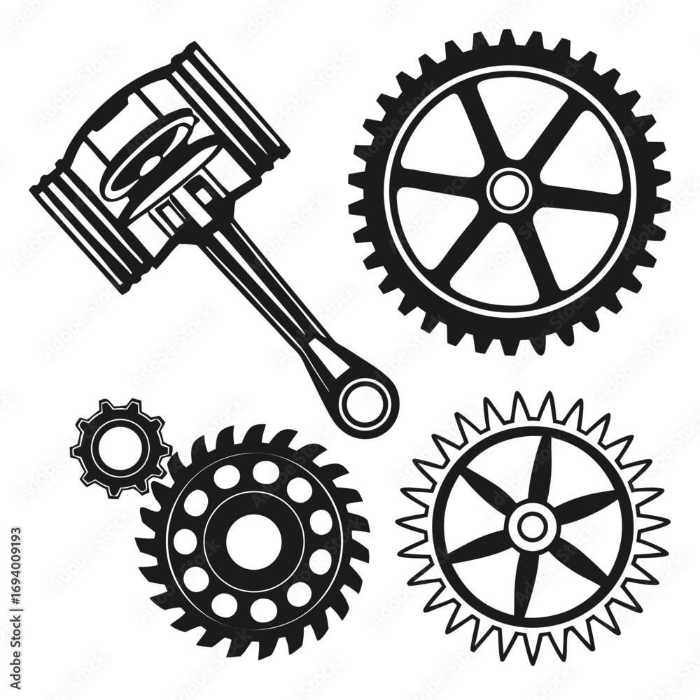 Obraz premium Industrial engine parts and gears engine piston mechanical parts