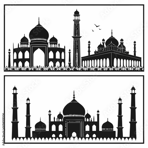 Islamic architecture silhouette set mosque minaret