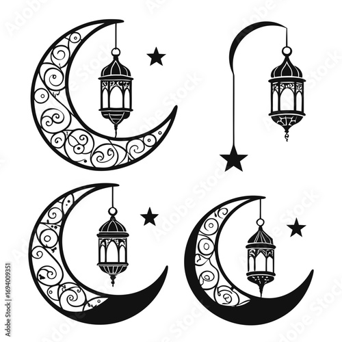 Islamic crescent moon and lantern designs star ornamental