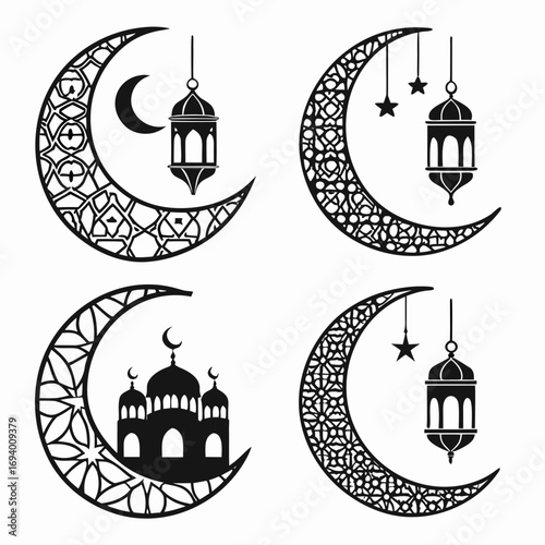 Islamic crescent moon lantern and mosque designs star