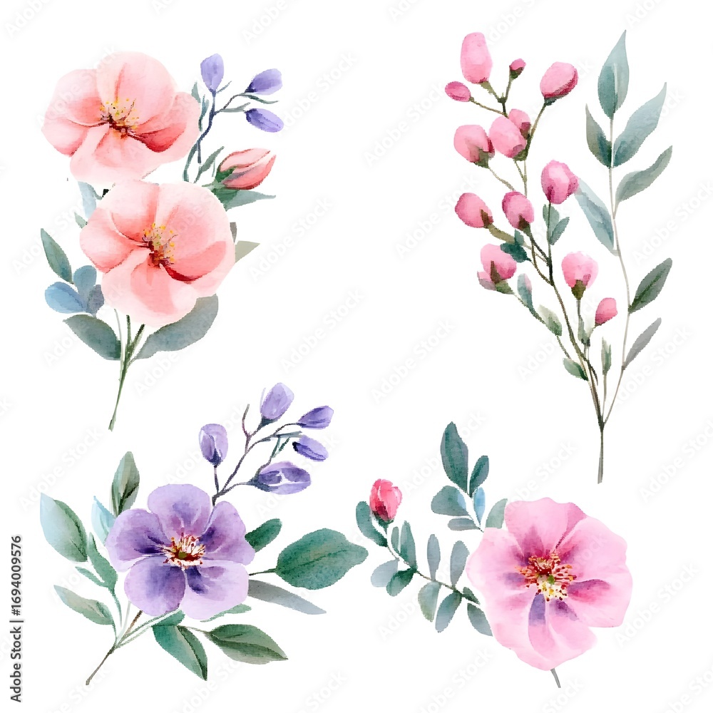 Fototapeta premium watercolor, wedding card, set flowers