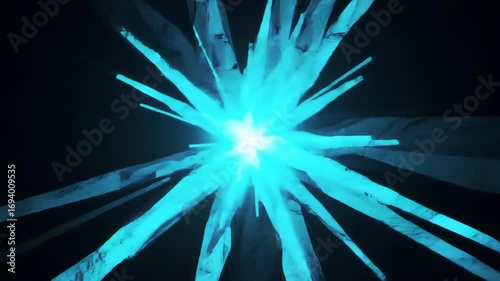 Abstract Geometric Light Burst with Turquoise Hues on Black Backdrop in a Modern Style