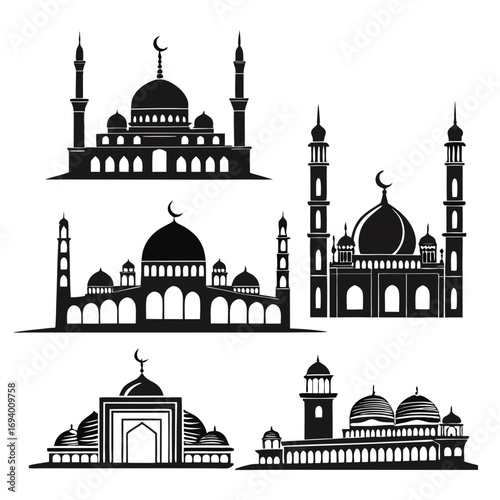 Islamic mosque architectural styles domes minarets architecture silhouette