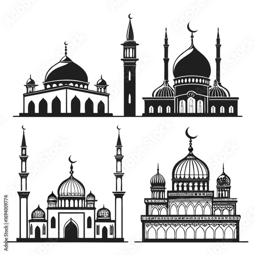 Islamic mosque architectural styles domes minarets Islamic architecture silhouette
