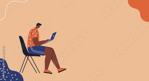 Focused individual working on a laptop, symbolizing remote productivity and modern digital lifestyle in a vibrant, minimalist setting. Ideal for business and technology concepts.