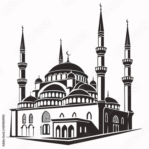 Islamic mosque domes and minarets silhouette architecture