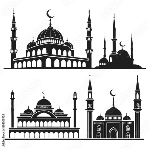 Islamic mosque domes minarets architectural silhouettes architecture
