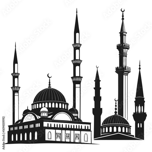 Islamic mosque minarets domes architectural silhouettes architecture
