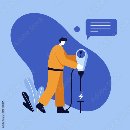 Man charging electric vehicle, symbolizing sustainable energy and future transportation. Eco-friendly solution for modern lifestyle and technology.