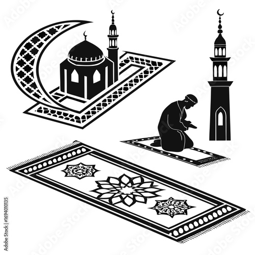 Islamic prayer rugs mosque and crescent motifs crescent moon silhouette