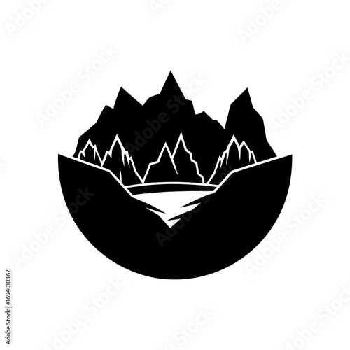 Mountain range in black and white on transparent background silhouette