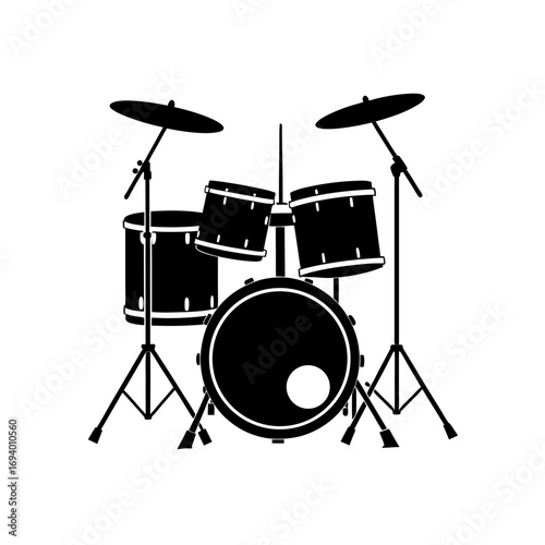 Silhouette of a drum set kit on transparent background