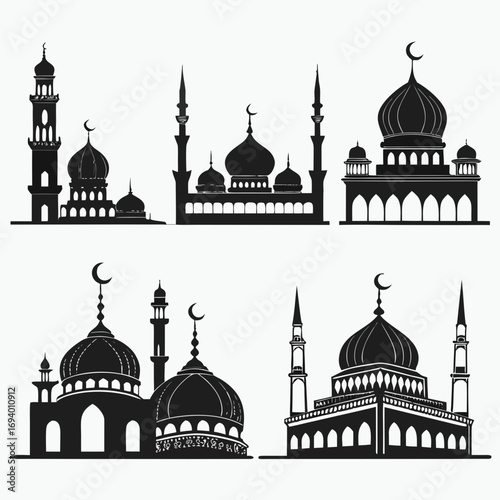 Mosque architectural silhouettes with crescent moons architecture dome