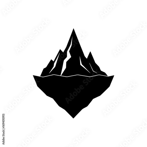 Black mountain floating island on transparent background silhouette