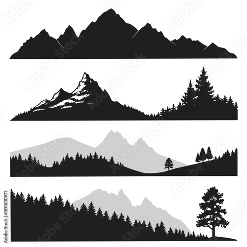 Mountain forest and hilltop silhouettes mountain range trees