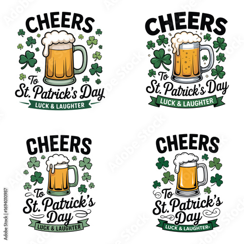 Cheers beer shamrocks luck laughter clover st patricks day