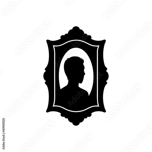 Silhouette portrait in frame on transparent background