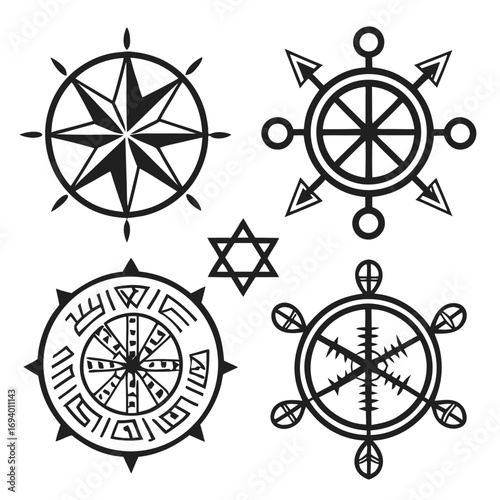 Mystical symbols and ancient runes talismans