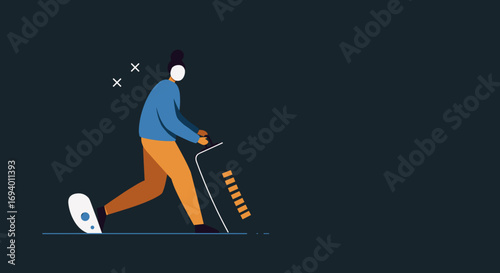 Minimalist illustration of a person riding an electric scooter, symbolizing modern urban mobility, sustainable commuting, and active city life.