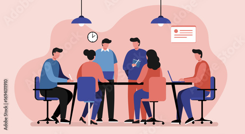 A diverse business team collaborates effectively in a modern office meeting. Perfect for concepts of teamwork, strategy, innovation, and professional development.