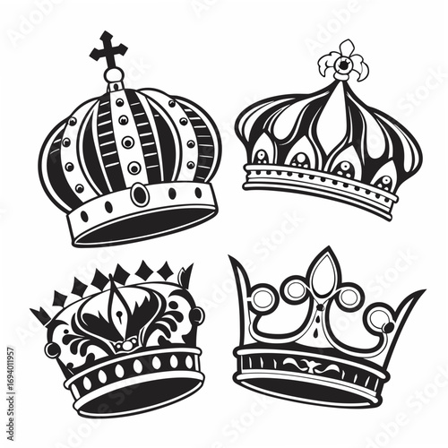 Royal crowns ornate regal symbols vector