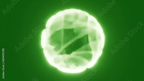Abstract Glowing Sphere Animation with Intricate Patterns on a Green Background