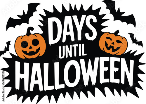 Spooky Halloween countdown sign with pumpkins and bats, celebrating the holiday spirit.