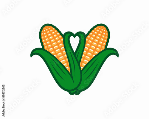 Stylized corn cobs forming a heart shape fresh produce harvest and healthy eating concept with bright colors and bold outlines vector illustration