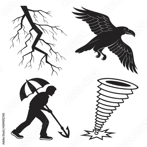 Storm elements bird person tornado lightning weather