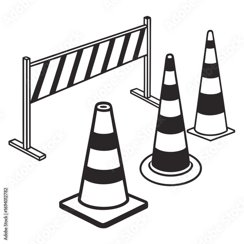 Striped traffic cones and barrier construction barrier safety cones