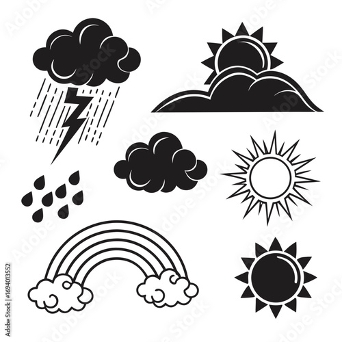 Weather icons storm sun rainbow clouds rain storm cloud