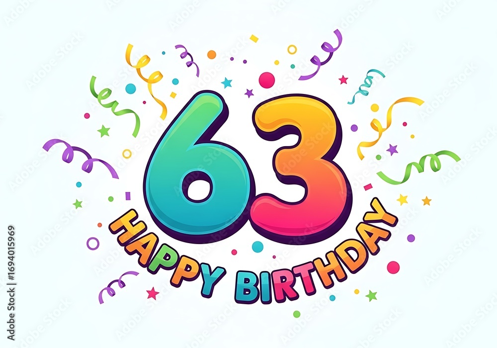 Fototapeta premium Colorful 63 birthday typography with confetti
