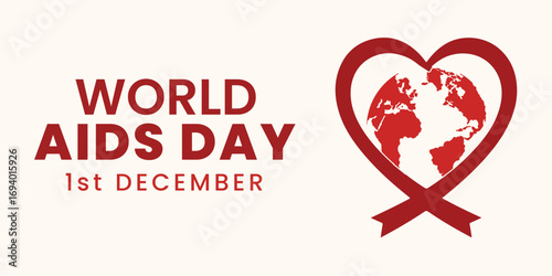 World AIDS Day Social Media Post Design with Red Ribbon and Heart Globe