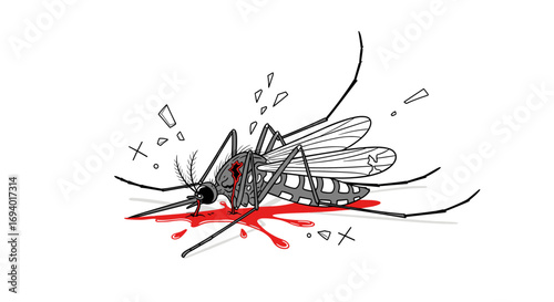 Illustrating the crushing defeat of a bloodsucking insect with splattered crimson evidence